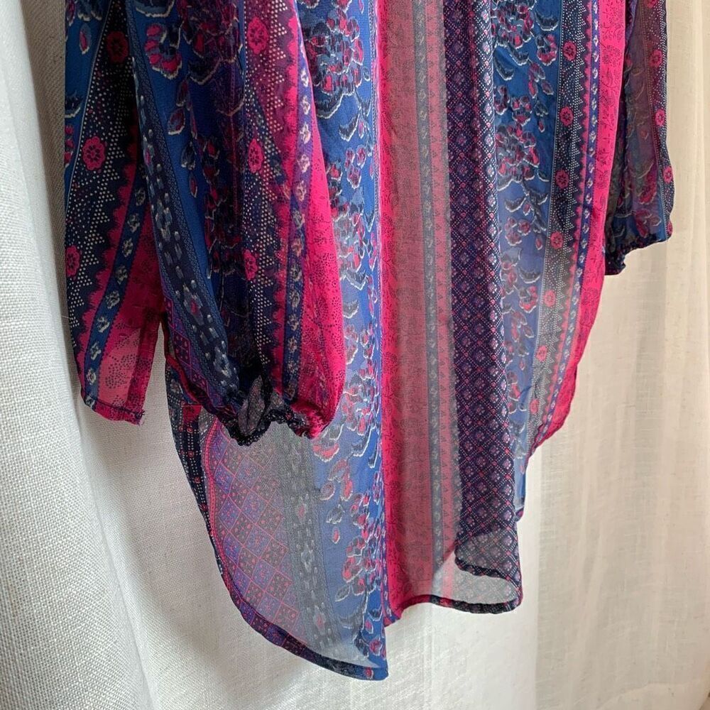 Wallflower Boho Patchwork Print Sheer Kimono Card… - image 6